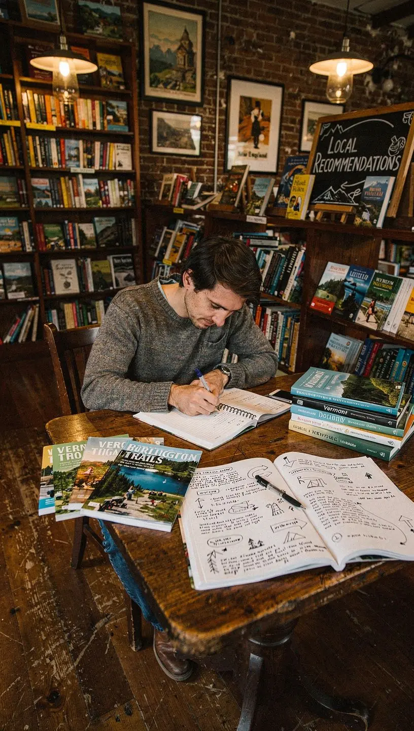 Zbliżenie na notatki podróżne i plan podróży na tle przyrody.