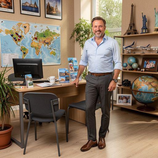 Stół do planowania sceniczych tras podróżniczych z mapami i narzędziami.